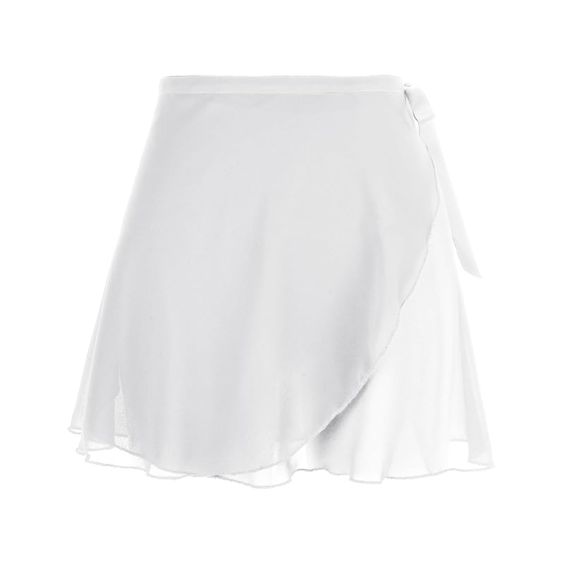 White One Size Ballet Wrap Skirt - Chiffon Dance Skirt with Adjustable Waist Tie