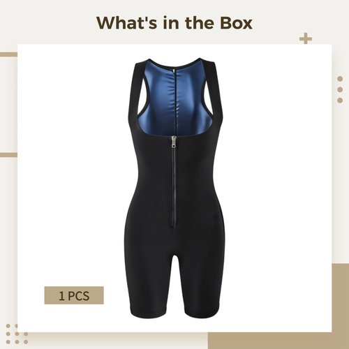 Chewtoyo Women's Sweat Enhancing Sauna Suit, Waist Trainer Vest, Zippered Jumpsuit with Elastic Breathable Fabric, Size L
