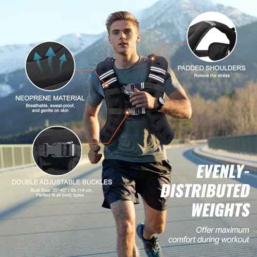 VEVOR Weighted Vest, 12/16/20/30 lbs Weight Vest with Reflective Stripe, Adjustable Buckle Body Weight Vest, Workout Equipment for Strength Training, Running, Jogging, Fitness, and Weight Loss