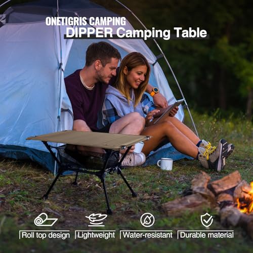 ONETIGRIS Coyote Brown Camping Dipper Table with Storage Net, Lightweight & Portable