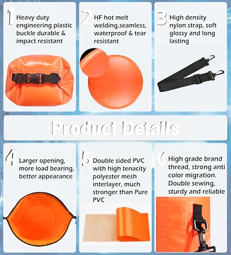Soulsfeng Waterproof Dry Bag Backpack 20L Orange with Phone Case - Floating Kayak & Beach Storage