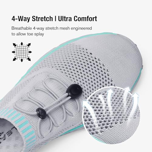 ALEADER Women's Lightweight Aqua Water Shoes - Slip-On, Quick Drying, Gray/Aqua Sky, Size 8.5