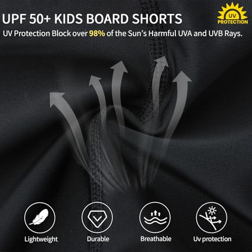 Girls Fully Lined Swim Board Shorts with Pockets UPF50+ Quick-Dry Black 14