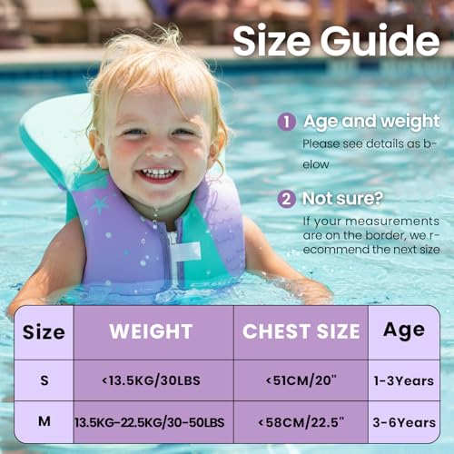 Purple Fishtail Toddler Swim Vest for Kids 20-50 lbs Adjustable Safety Straps
