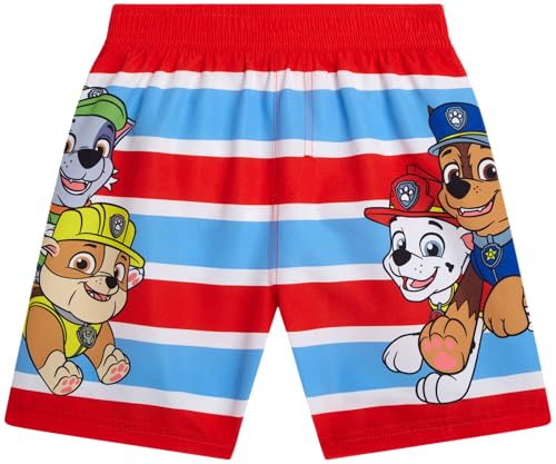 Nickelodeon Boys Swim Trunks - Paw Patrol Red White Blue Stripes, UPF 50+ Quick-Dry Swim Shorts for Kids 5-6