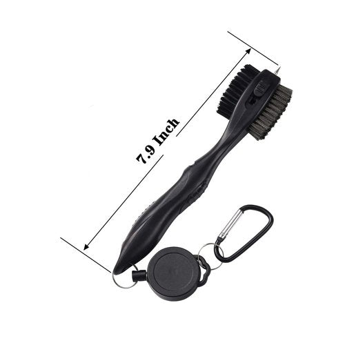 Lesunsul Golf Club Brushes, Golf Cleaning Tool, with Retractable Cleaning Nails, Nylon and Wire Bristles Oversize Double Brush Head with 2ft Retractable Zip-line Metal Buckle (Black)