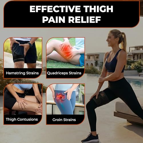 Adjustable Neoprene Thigh Brace for Men and Women – Black, One Size Up to 27"