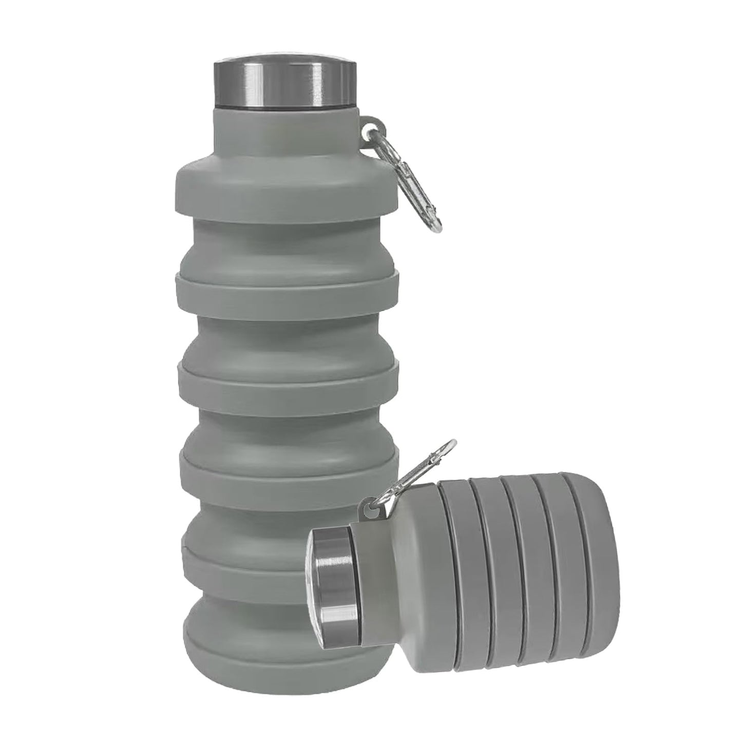 Tundoro Collapsible Water Bottles,Silicone Water Bottle,16oz Capacity Portable Reusable,Leak-proof,with buckle,foldable storage,Lightweight Durable for Fitness,Cycling,Sports,Camping,Hiking (Grey)