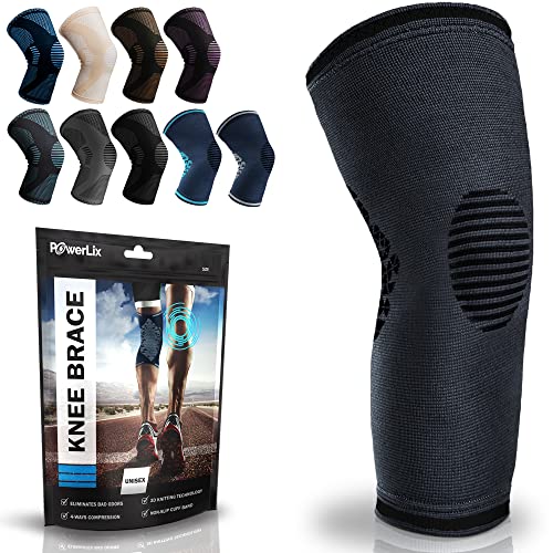 PowerLix Compression Knee Sleeve Men & Women Black Medium - Pain Relief & Support
