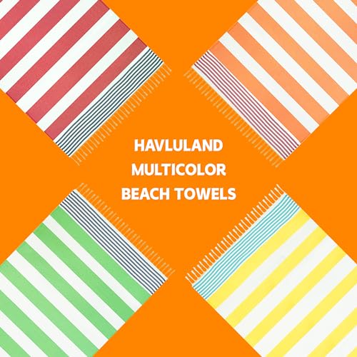 HAVLULAND Turkish Beach Towel Set of 6 - Sand Free - 100% Organic Oversized Turkish Towel - Quick Dry Towels for Beach, Picnic, Blanket or Bath Towel - Lightweight Towels for Travel, Camping & Pool