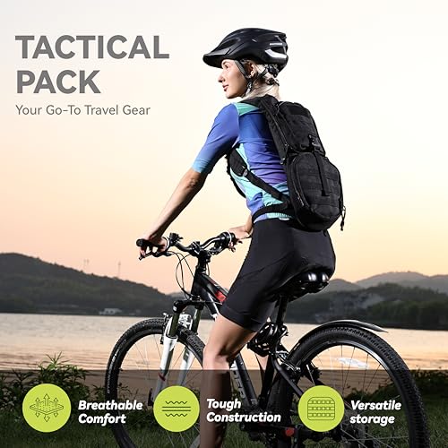 Black Tactical Hydration Pack Backpack with 3L Water Bladder