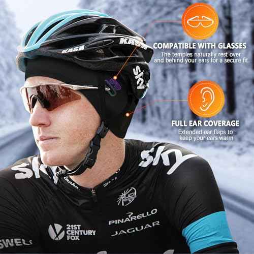 Winter Thermal Skull Cap for Men Windproof Helmet Liner with Full Ear Coverage & Eyewear Slots, Cycling Motorcycle