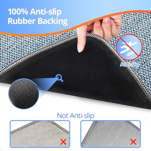 Blue Ultra-Thin Bath Mat 17x27 Inches Non-Slip Absorbent Quick Dry Rug