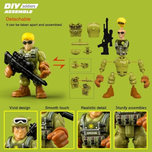 Green Army Men Soldiers Toy Set with Car and Weapons - 16 Pieces