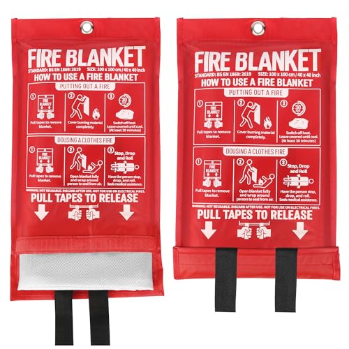 2-Pack Emergency Fire Blanket 40x40 Inches Fire Suppression for Kitchen Garage Car Camping