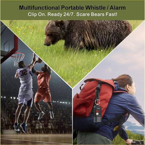 Black Rechargeable Electronic Whistle with LED Flashlight & Bear Horn - 125dB Loud, 4-Level Volume, IPX5 Waterproof