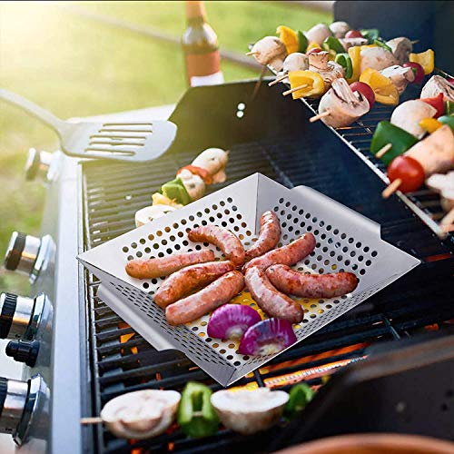 12 Inch Stainless Steel Grill Basket for Outdoor Barbecue - Large BBQ Accessories