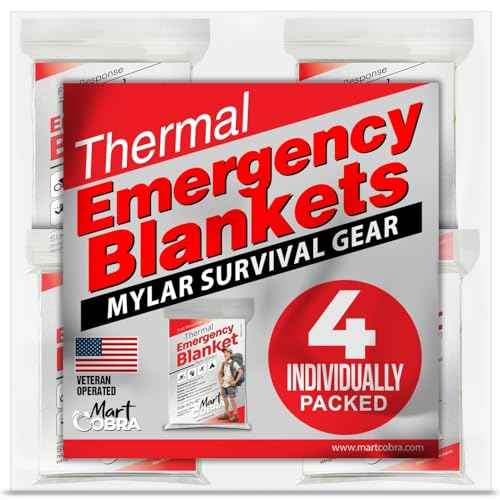 Emergency Blanket 4-Pack Space Mylar Blankets Survival Gear and Supplies Reusable Thermal Camping Hunting Essentials First Aid Car Emergency Kit Prepper Bug Out Bag Foil Warm Cat Cold Snow Winter