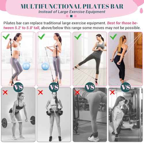 Pilates Bar Kit with Resistance Bands, Multifunctional Yoga Pilates Bar with Heavy-Duty Metal Adjustment Buckle, Portable Home Gym Pilates Resistance Bar Kit for Women Full Body Workouts