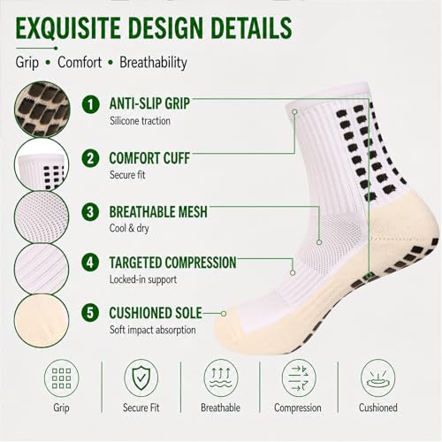 Men's Grip Soccer Socks Non Slip Athletic Football Basketball Socks - One Size, Black & White