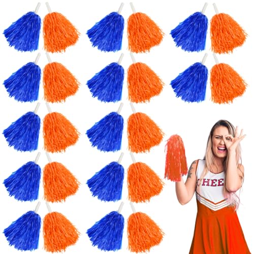 24PCS Cheerleading Pom Poms with Handles - Royal Blue & Orange for Sports & Dance