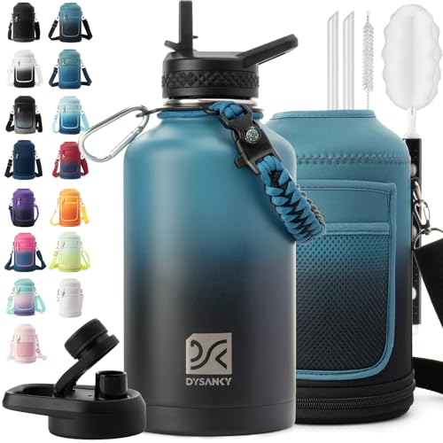 Insulated Water Bottle 64oz with Straw Lid & Carrying Bag - Leakproof Travel Thermos