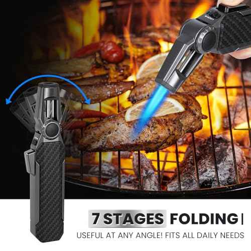 Butane Torch Lighter, Refillable Gas Lighter Cooking Torch, Adjustable Kitchen Torch with Safety Lock - Windproof Jet Flame Blue Fire for Camping Baking BBQ Grill Candle (Gas Not Included)