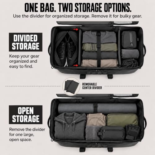 Black 65L Large Tactical Duffle Bag - 3-in-1 Travel & Gym Backpack