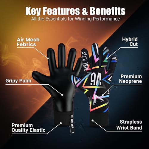 Kids Soccer Goalkeeper Gloves Black Size 6 Youth Goalkeeping Gear