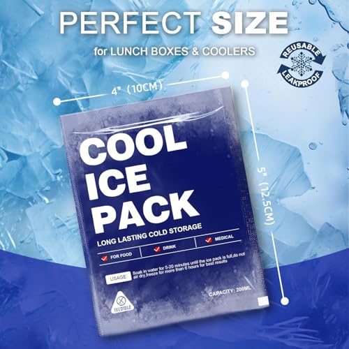 24 Pcs Slim 4x5 Inch Reusable Cold Packs for Coolers & Food Shipping