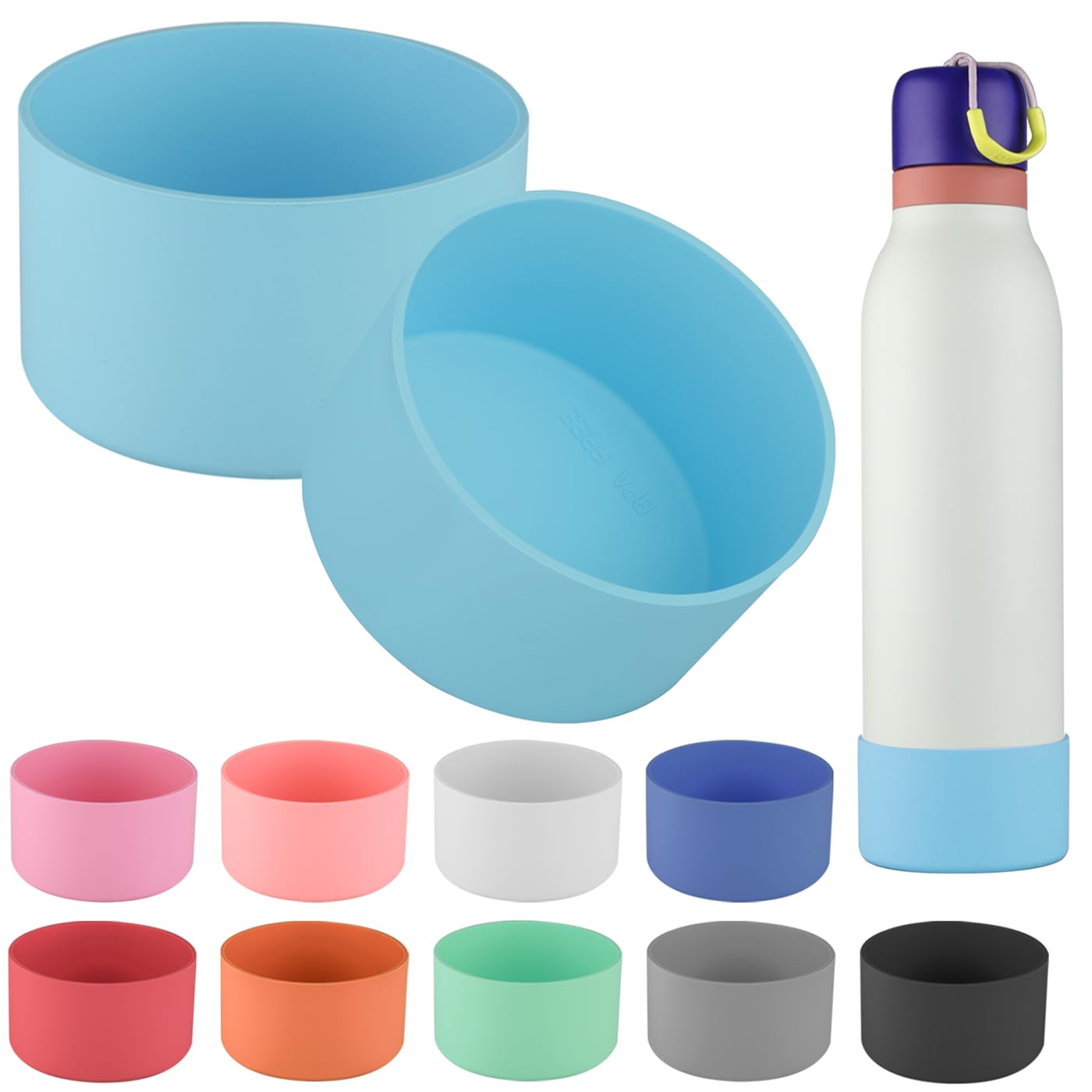 Generic 2pcs Silicone Boot for Owala FreeSip Twist Water Bottle, 24oz, Anti-Slip Protective Sleeve, Anti-Slip Bottom Protective (Sky Blue)