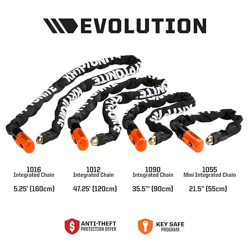 Kryptonite 1016 Evolution 9.7 Pound Integrated Bike Chain - 5.25 ft Long 10mm Steel Chain with Keys for Bicycles; E-Bikes; Motorcycles; Scooters