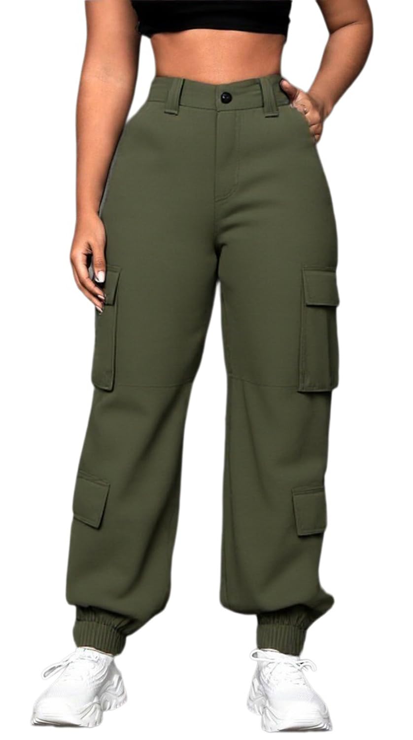 Women's Cargo Jogger Camo Pants with Pockets High Waist Slim Casual Tapered Camouflage Combat Hiking Pants