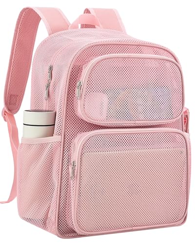 Mesh Backpack Heavy Duty Large Capacity Beach Bag - Princess Pink 28L