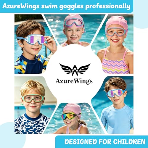 Kids Swim Goggles Anti-Fog UV Protection Cyan+Purple Pack of 2 - Ages 4-14