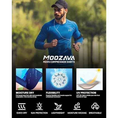 Mens Compression Shirt Long Sleeve Quick Dry Athletic Workout Gym T-Shirt SPF Running Top Sport Undershirt Base Layer