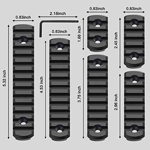 Single Picatinny Aluminum Accessory Rail Set 3 5 7 9 11 13 Slots with 13 T-Nuts & Screws, 6 Wrench-Rounded Corner