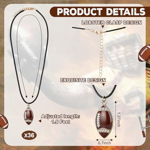 Football Necklaces 36 Pack Team Gift for Athletes Men Women Adjustable Pendant Jewelry