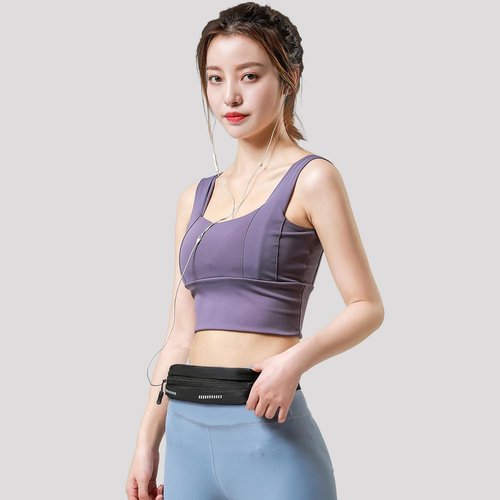 Entchin Slim Running Belt, Runners Fanny Pack for Women Men, Elastic Phone Holders, Money Belt Bag for Yoga & Gym (Black)