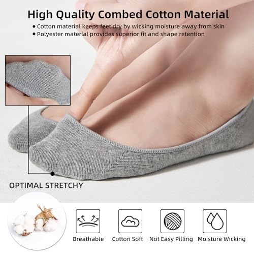 No Show Socks Women 12 Pairs Ultra Low Cut Invisible Non Slip Socks - Black, Nude, White, Grey Variation 9-11