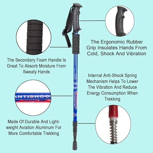 Aihoye Collapsible Hiking Poles - Blue-Black, Lightweight Adjustable Walking Sticks for Men & Women