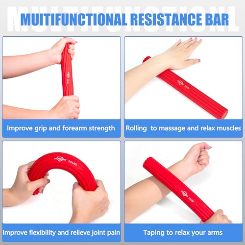Resistance Therapy Bar Set with Grip Strength Trainers - Yellow, Red, Green, Blue