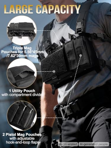 OneTigris Triple Mag Pouch with Utility Pouch Tactical Placard - Black