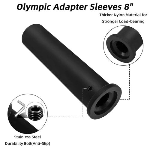 sunmeg Olympic Adapter Sleeve 8 inch(2 PCS), Converts 1" Standard Weight Plate Posts/Bars to 2" Olympic Bars/Posts Heavy Duty Nylon for Workout