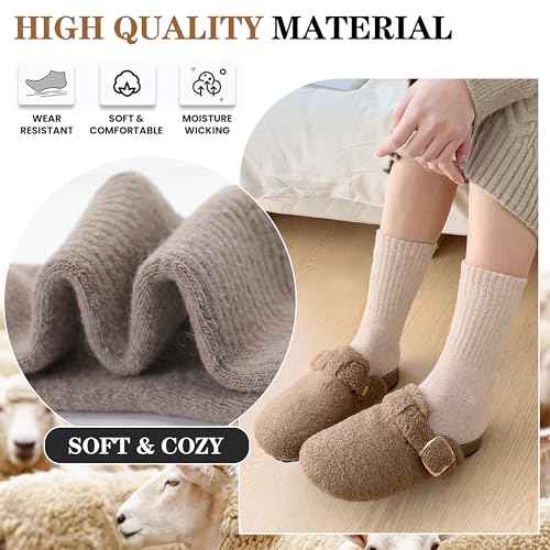 MOGGEI 5 Pairs Womens Merino Wool Socks Hiking Warm Winter Thick Thermal Crew Cozy Cabin Ladies Gift Comfy Boot Work Socks