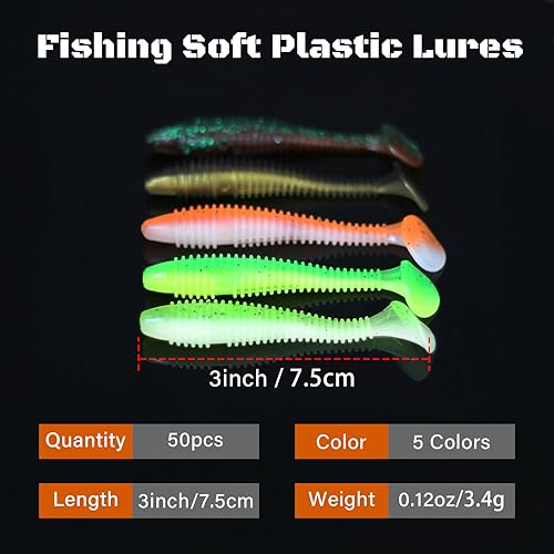 Light Green Paddle Tail Swimbaits 50pcs 3 Inch Soft Plastic Fishing Lures