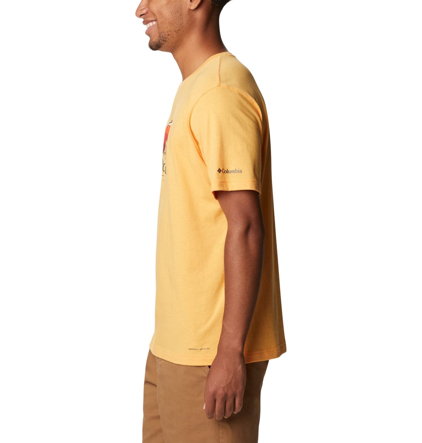 Columbia Men's Thistletown Hills Graphic Short Sleeve, Mango Heather/Hikers Graphic, X-Large Tall