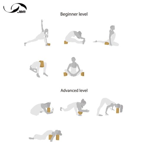 JBM 2 Pack Yoga Blocks with Strap Cork Yoga Block Workout Brick, Heavy-duty Cork Block to Support and Deepen Poses