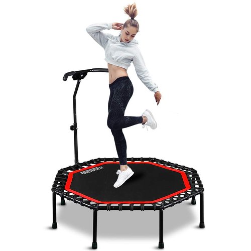 ONETWOFIT 51" Silent Trampoline with Adjustable Handle Bar, Fitness Trampoline Bungee Rebounder Jumping Cardio Trainer Workout for Adults…