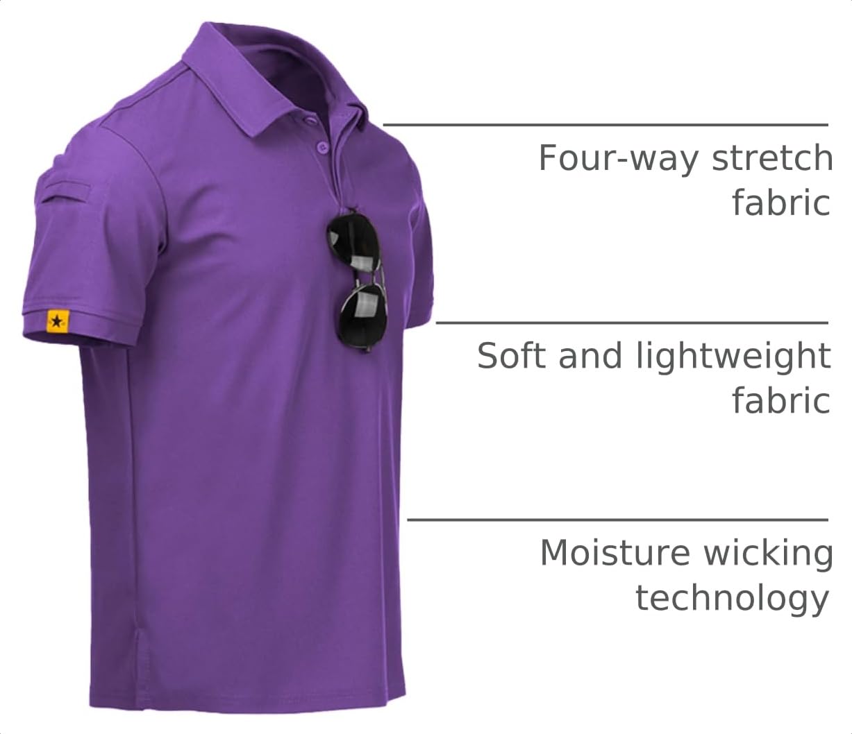 ZITY Mens Polo Shirt Short Sleeve Sports Tactical T-Shirt Athletic Golf Polos Daily Casual Stylish Collared Shirts for Men Violet XX-Large